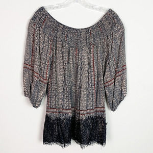 Anthropologie | boho printed lace trim blouse M